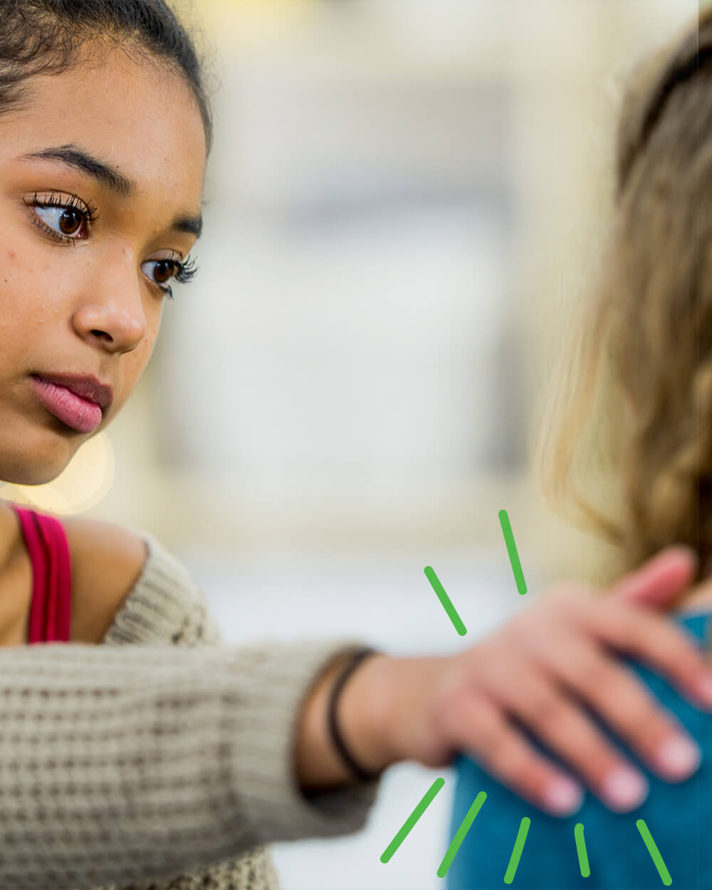 Young girl using a home security device for safety and protection.